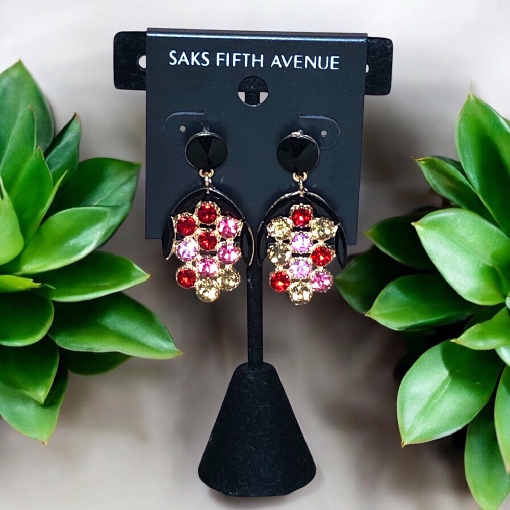 12. Saks Fifth Avenue Red and Gold Cluster Earrings